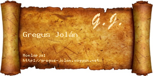 Gregus Jolán névjegykártya